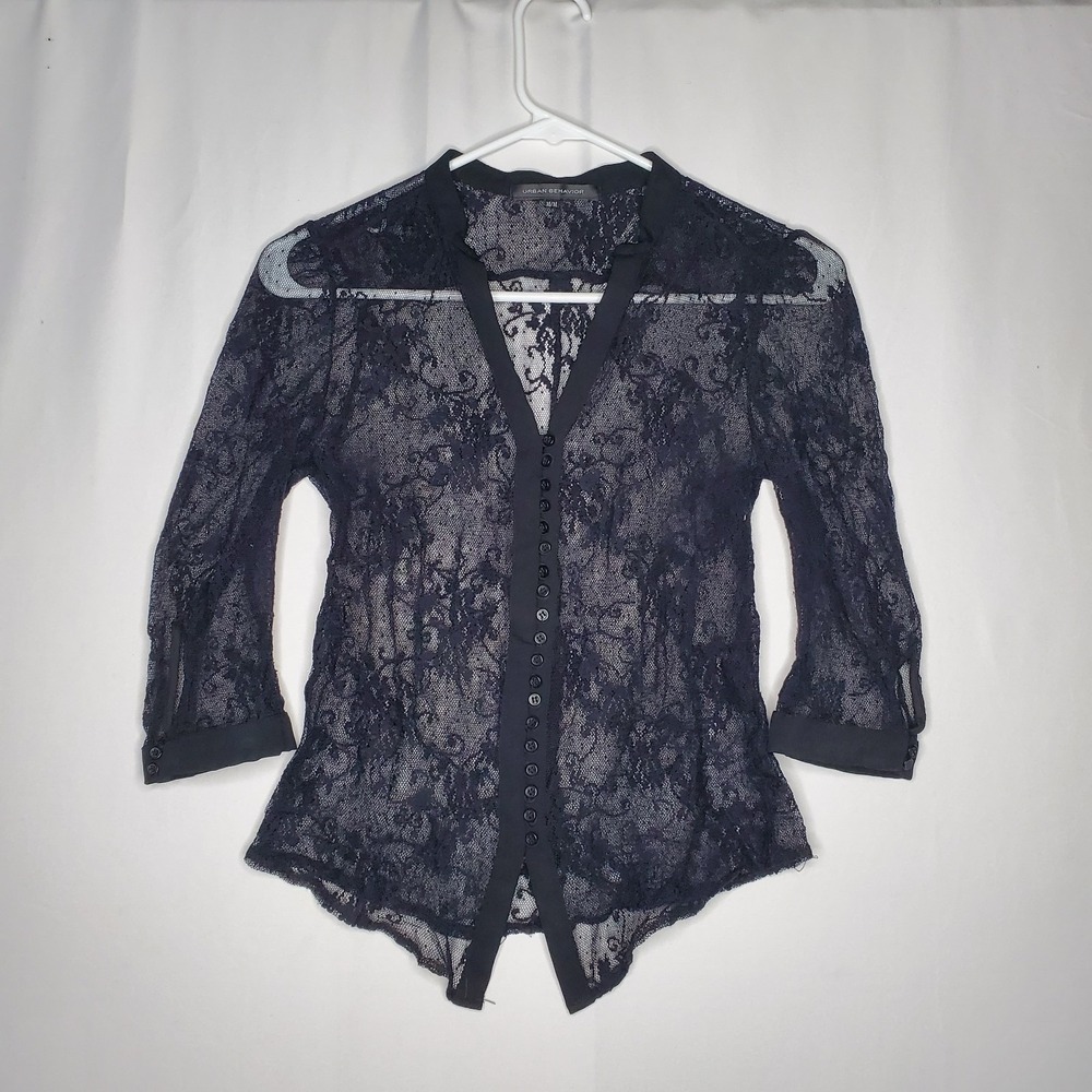 Urban Behavior Sheer Floral Lace Button Top Jr Medium Whimsigoth Romantic Y2K